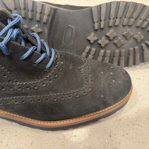 Genuine Bruno Magli Italian-Made Black Suede Wingtip Brogue Oxford